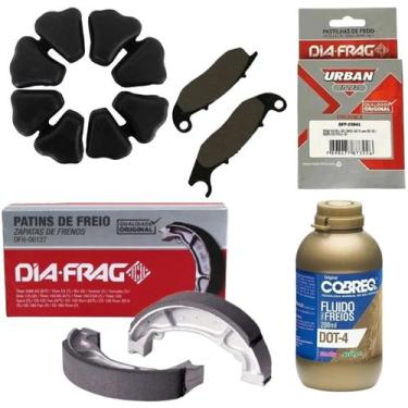 Imagem de Kit Pastilha + Lona + Coxim + Fluido Pra Freio Fan 160 16.17 - Dia Fra