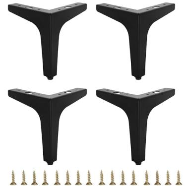 Imagem de Conjunto de 4 pernas de móveis de metal preto fosco de 15 cm, pés de móveis de metal triangular, substituição DIY para suporte de TV, sofá, cômoda, armário, penteadeira (preto)