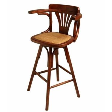 Imagem de Banco Bar Rustico Imbuia Assento Giratorio em Rattan - LUXdécor