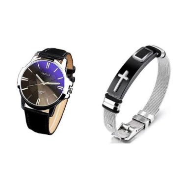 Imagem de Relógio Masculino Yazole 332 Pulseira em Couro e Pulseira em Aço