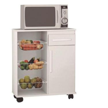 Imagem de Fruteira Balcao com rodízios cor Branco com brilho Grécia - TRIN.