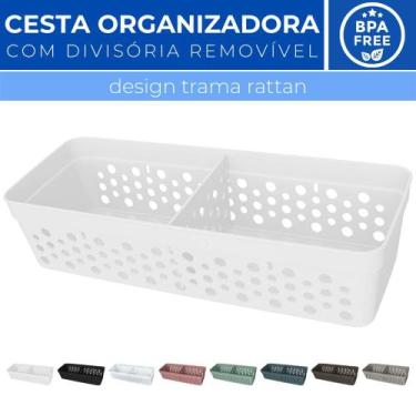 Imagem de Cesto Organizador Trama Rattan c/ Divisória Removível 23x8 - Usual Uti