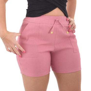 Imagem de Shorts Feminino Cintura Alta Bengaline - Lori Modas, Rose, P