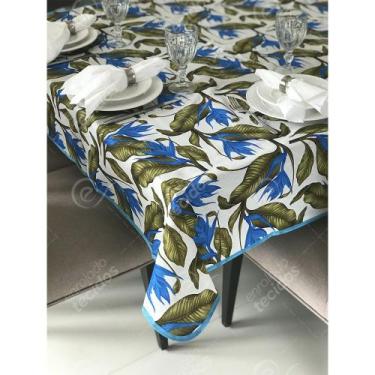 Imagem de Toalha de Mesa em Gorgurinho Floral Azul e Verde, 1,50 x 1,50