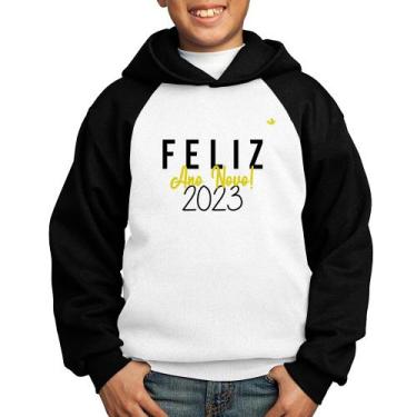 Imagem de Moletom Infantil Feliz Ano Novo 2023 - Foca na Moda, Branco, Preto, 2