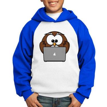 Imagem de Moletom Infantil Coruja Internauta - Foca na Moda, Branco, Azul, 8