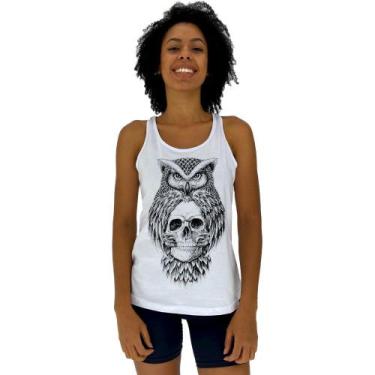 Imagem de Regata Feminina Recorte Nadador MXD Conceito Owl And Skull, Branco, EG