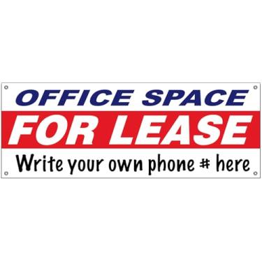 Imagem de 4LessCo 18x48 polegadas ESPAÇO DE ESCRITÓRIO PARA LOCAÇÃO Placa de vinil com ilhós (escreva seu próprio número de telefone nele) wb