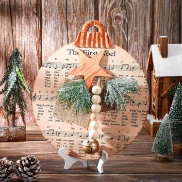 Imagem de Cinnvoice Decoração de mesa de madeira de música de Natal, partituras vintage para artesanato, casas de fazenda, centros de mesa de madeira para mesas, decoração rústica de Natal com base retangular