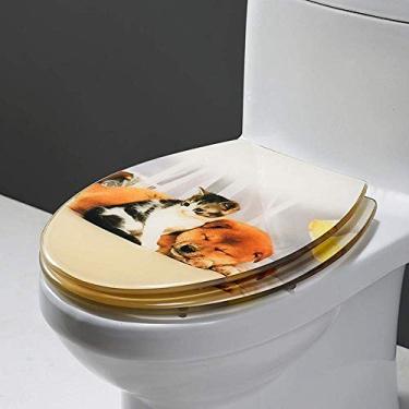 Imagem de Assento de vaso sanitário com tampa de vaso sanitário de resina, grande escolha de lindos assentos de vaso sanitário, liberação rápida, trava rápida, fácil de limpar, para cachorro de banho e gato
