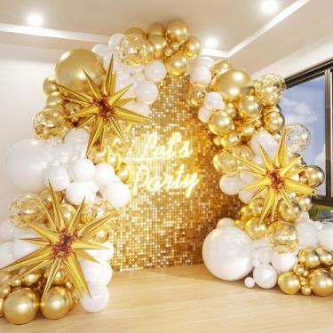 Imagem de Kit de Arco de Balões Garland Futureferry - 130 Unidades em Ouro e Bra