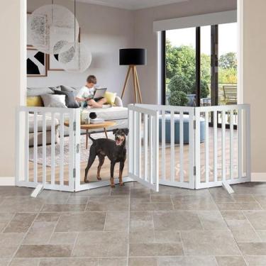 Imagem de Portão para Cachorro Dobrável SFJC - 24" de Altura - com Porta - Branc