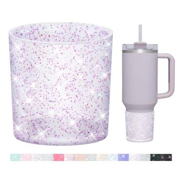 Imagem de WUQID Bota de silicone superior com glitter compatível com Stanley Quencher H2.0 1,134 g 850.5 g 590.0 g & IceFlow Flip 850.5 g 567.0 g, copo antiderrapante capa de manga inferior