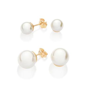 Imagem de Brinco Pérola Kit Para Primeiro E Segundo Furo Banhados A Ouro 18k Lin
