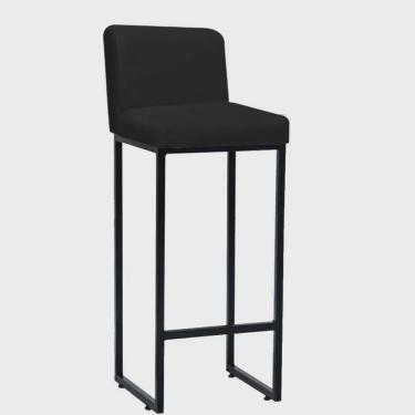 Imagem de Banqueta Alta Com Encosto Lucca -60cm chão até o assento Industrial Ferro Preto Corino Preto- Ahz Móveis