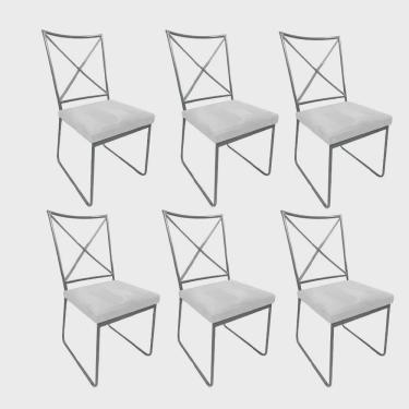 Imagem de Kit 06 Cadeiras Sala de Jantar Escritório Office Clark Industrial Ferro Prata Sintético Branco - Ahz Móveis