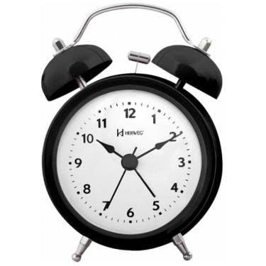 Imagem de Relogio Despertador Retrô Herweg Analógico Preto 2707