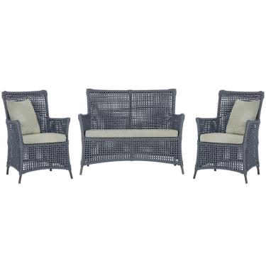 Imagem de Jogo Sofá e 2 Poltronas de Área Igapó Alumínio Pintura Marrom Corda Náutica Estofado 3 Trama