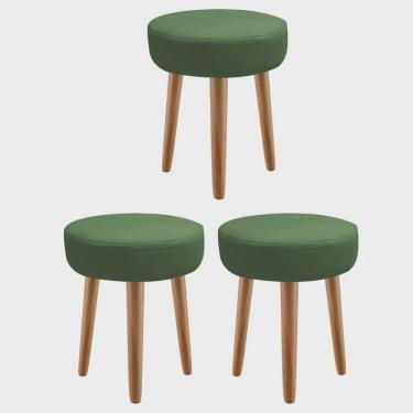 Imagem de Kit 03 Banqueta Alta Julia Industrial 55cm Pé Palito Freijó Suede Verde - Ahz Móveis