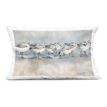 Imagem de Stupell Industries Sandpiper Birds Mirage Almofada impressa para ambientes internos, 35 x 18 x 50, azul