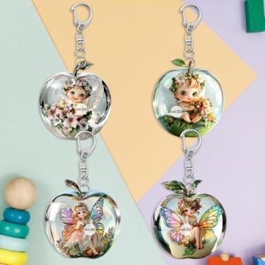 Imagem de Conjunto de ornamentos decorativos para pendurar, figuras de animais e anjos de efeito cristal, espelho de carro e acessórios de mochila (4 peças - anjo e bebê)