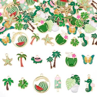 Imagem de Spritewelry Berloques esmaltados de liga de verão, frutas, plantas, esmaltados, sortidos, folhas, flores, pêssego, limão, cacto, estrela-do-mar, pingentes para fazer joias, colar, pulseira, artesanato