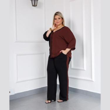 Imagem de Conjunto Maison Blusa Manga Raglan e Calça Plus Size Verão - Rosana Fa