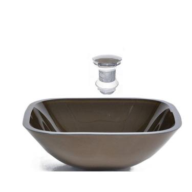 Imagem de Cuba de Vidro Quadrada 35cm + Válvula Click Marrom