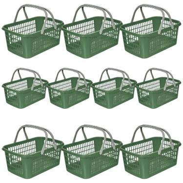 Imagem de Kit 10 Cestas de Compras Supermercado Farmacia Com Alça 9 Litros (Verde)