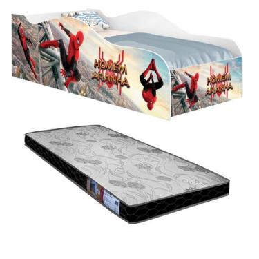 Imagem de Cama Carro Solteiro Homem Aranha Proteção Lateral MDf mais colchão - F
