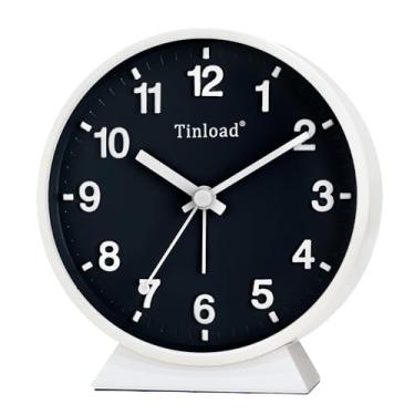 Imagem de Despertador analógico, relógio pequeno super silencioso de 11,4 cm sem tique-taque com luz manual, operado por bateria, soneca, estilo antiquado, decoração ideal, para quarto, cabeceira, mesa, adulto