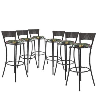 Imagem de Jogo Com 6 Banquetas Alta Forts Fibra Uv Bancada, área Goumert, Bar, Piscina, Balcão, Floral Preto