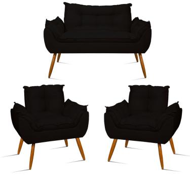 Imagem de Kit Sofá Opala + 2 Poltronas Opala preta