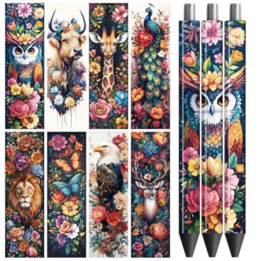 Imagem de Peacoblue Adesivo de transferência UV DTF para canetas animais e flores - 48 peças à prova d'água com impressão HD UV DTF para caneta lápis personalizada faça você mesmo artesanato decorativo