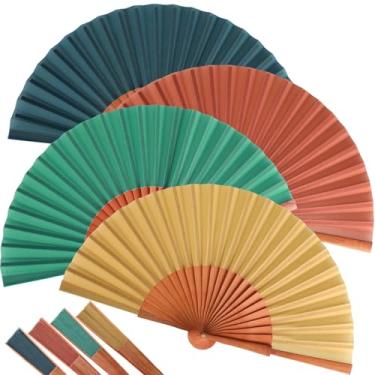Imagem de Blulu 4 peças de ventiladores portáteis dobráveis decorativos, estilo clássico, dobrável, seda, pera, madeira, leques manuais chineses, espanhóis, para mulheres, presente de casamento, igreja, dança