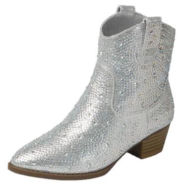Imagem de TruFox Botas De Cowboy Com Strass Para Meninas, Estilo Cowgirl, Salto Baixo, Botinhas Infantis, Prateadas, Tamanho 9