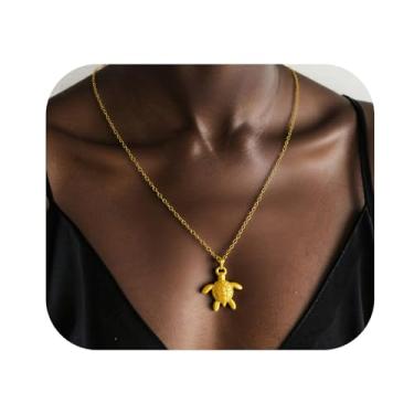 Imagem de Rossorha Colar de ouro feminino, delicado colar de tartaruga marinha, joia temática do oceano 14K, pingente banhado a ouro, presente costeiro de verão para mulheres