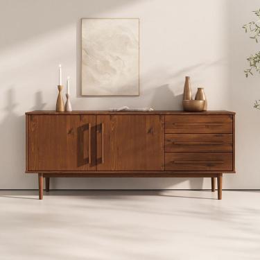 Imagem de Balcão Aparador Moderno Madeira Pés Altos Castanho TECCA