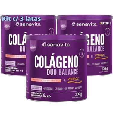 Imagem de Kit 3X Colágeno Duo Balance Sanavita (Hidrolisado + Verisol e Ácido Hialurônico) - Pele e corpo (Hibiscus com Frutas Roxas)
