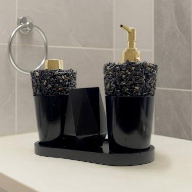 Imagem de Kit Banheiro Lavabo Frascos de Pedras Naturais 220ml Decoração Super Luxo C/ Bandeja