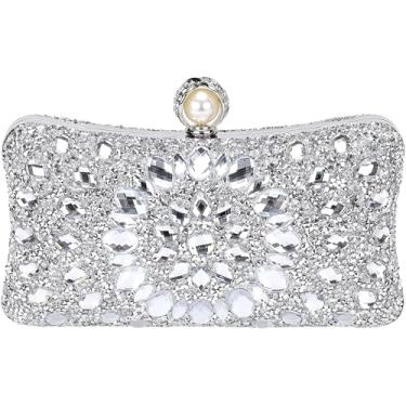 Imagem de AKEIE Bolsa de luxo para noite com strass de cristal brilhante, bolsa clutch de acrílico para casamento, coquetel, festa de formatura, Prata