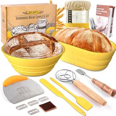 Imagem de Sourdough Bread Baking Supplies 1000 ml Kit inicial de massa fermentada com 2 cestas à prova de pão - amarelo