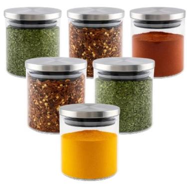 Imagem de Kit Porta Temperos e Condimentos Vidro Tampa inox 6un 200ml - Onix