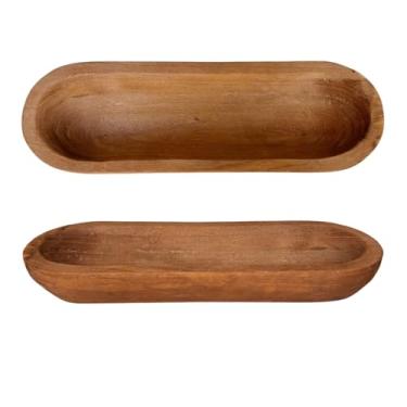 Imagem de Phinicco Tigela de massa de madeira esculpida à mão para decoração Tigelas de massa de madeira rústica, tigela decorativa de madeira para mesa de centro de mesa