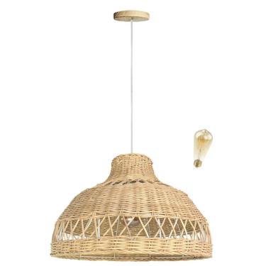 Imagem de Pendente Boho Fibra Natural Rattan Bancada Nat83 + Led