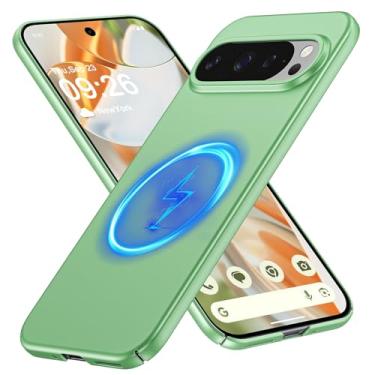 Imagem de GRECAZO Capa magnética para Google Pixel 10 Pro/Pixel 10, fina, minimalista, rígida rígida [compatível com MagSafe], proteção ultrafina e leve com câmera e protetor de tela - verde claro