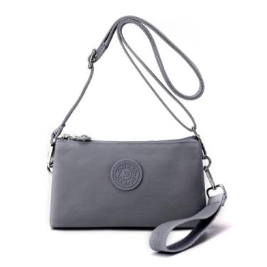 Imagem de BEFUNIRISE Carteira de pulso feminina, bolsa transversal pequena, bolsa clutch de nylon impermeável com vários bolsos, Cinza