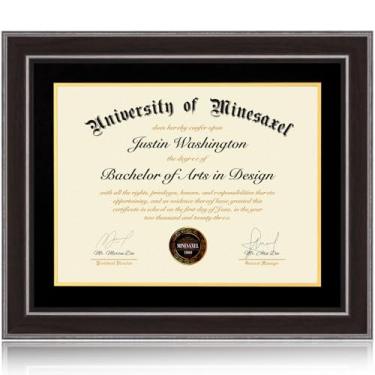 Imagem de Minesaxel Molduras para diploma de 40 x 50 cm, 30 x 40 cm com tapete preto, serve para documento de certificado de graduação, moldura de cor nogueira 51 x 40 cm com painel de vidro temperado para
