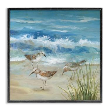 Imagem de Stupell Industries Beach Sandpiper Gathering Design de arte giclée emoldurado preto por Nan, 17 x 17