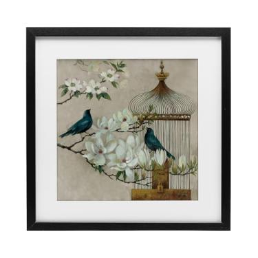 Imagem de Stupell Industries Impressão emoldurada preta floral Bluebird Menagerie design sob vidro por Elaine Vollherbst, 40,6 x 40,6 cm